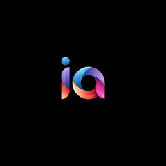 Initial lowercase letter ia, curve rounded logo, gradient vibrant colorful glossy colors on black background