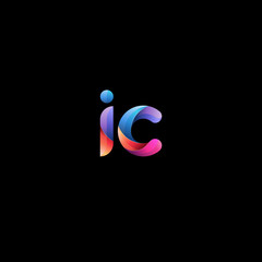 Initial lowercase letter ic, curve rounded logo, gradient vibrant colorful glossy colors on black background