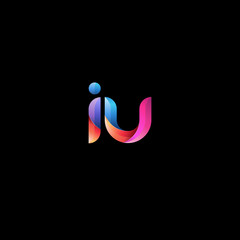 Initial lowercase letter iu, curve rounded logo, gradient vibrant colorful glossy colors on black background