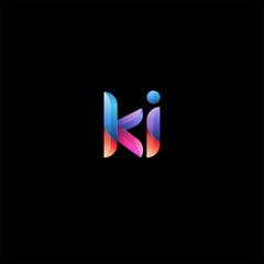 Initial lowercase letter ki, curve rounded logo, gradient vibrant colorful glossy colors on black background
