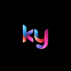 Fototapeta premium Initial lowercase letter ky, curve rounded logo, gradient vibrant colorful glossy colors on black background