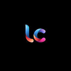 Initial lowercase letter lc, curve rounded logo, gradient vibrant colorful glossy colors on black background