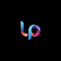 Initial lowercase letter lp, curve rounded logo, gradient vibrant colorful glossy colors on black background