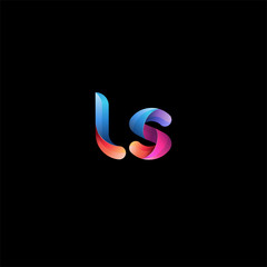 Initial lowercase letter ls, curve rounded logo, gradient vibrant colorful glossy colors on black background