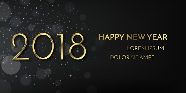 Happy new year 2018 beautiful gold banner with stars and bokeh. Holiday premium background, eps10