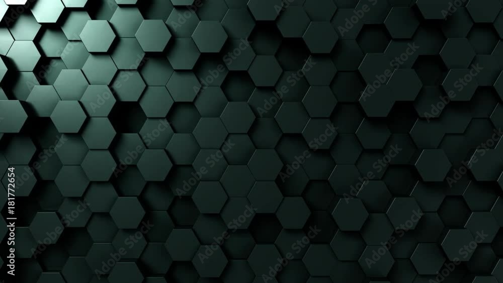 Poster dark green hexagonal motion background, seamless loop