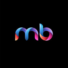 Obraz premium Initial lowercase letter mb, curve rounded logo, gradient vibrant colorful glossy colors on black background