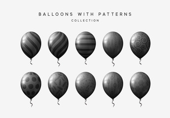 Obraz premium Set of black balloons isolated on white background.