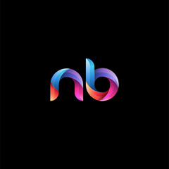 Initial lowercase letter nb, curve rounded logo, gradient vibrant colorful glossy colors on black background