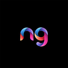 Initial lowercase letter ng, curve rounded logo, gradient vibrant colorful glossy colors on black background