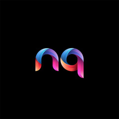 Initial lowercase letter nq, curve rounded logo, gradient vibrant colorful glossy colors on black background