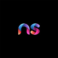 Fototapeta premium Initial lowercase letter ns, curve rounded logo, gradient vibrant colorful glossy colors on black background