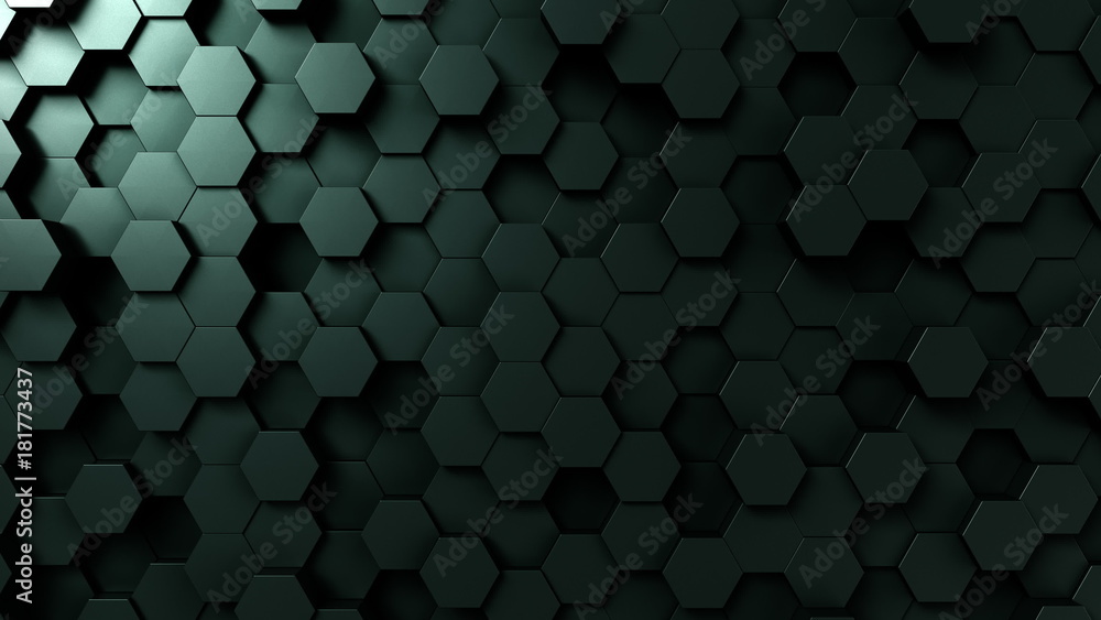 Poster dark green hexagonal background, 3d rendering