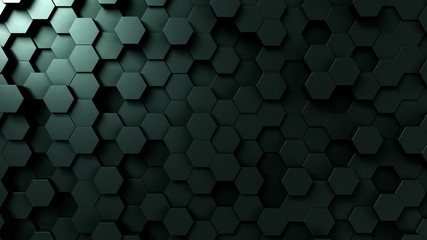 Dark green hexagonal background, 3D rendering