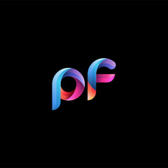 Fototapeta premium Initial lowercase letter pf, curve rounded logo, gradient vibrant colorful glossy colors on black background