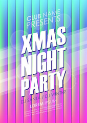 Xmas night party poster with abstract glowing background. Christmas celebrate invitation template. Vector illustration.