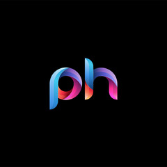 Initial lowercase letter ph, curve rounded logo, gradient vibrant colorful glossy colors on black background