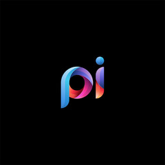 Initial lowercase letter pi, curve rounded logo, gradient vibrant colorful glossy colors on black background