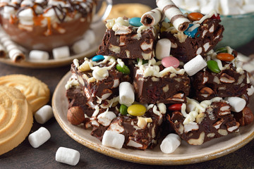 Chocolate fudge with marshmallow and hazelnut