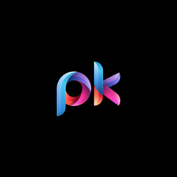 Initial lowercase letter pk, curve rounded logo, gradient vibrant colorful glossy colors on black background
