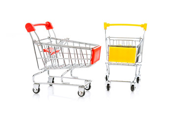 Empty shopping carts or trolley isolated on white background