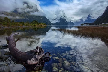 Fotobehang Nieuw Zeeland beautiful scenic of milford sound fiordland national park most popular traveling destination in southland new zealand  © stockphoto mania