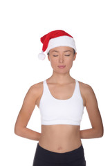 Asian woman in Santa Claus costume is engaged in fitness