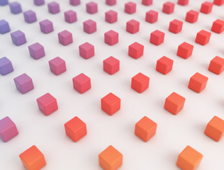 Orange 3d cubes abstract connected network illustration