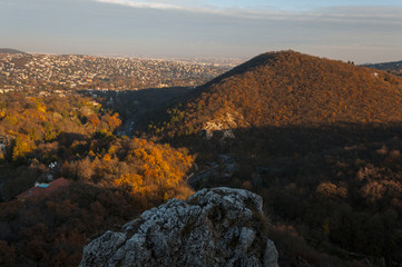 Normafa tower look at Budapest city autumn landscape