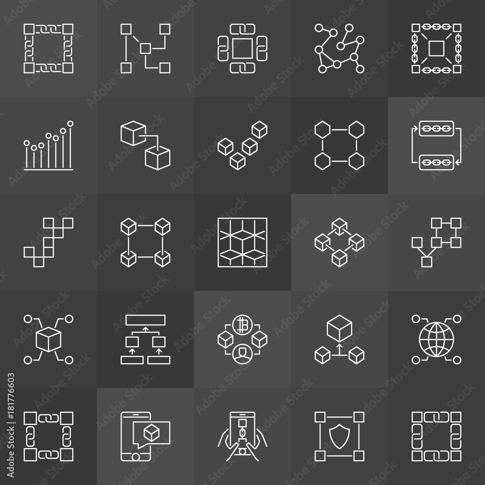 Poster block chain icons collection - vector blockchain technology signs