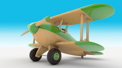 Wooden toy airplane. 3D render