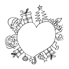 Santa Clause and Snowman in Heart frame.