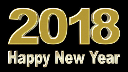 Stock Illustration - Golden Happy New Year, 2018, 3D Illustration, Black Background.
