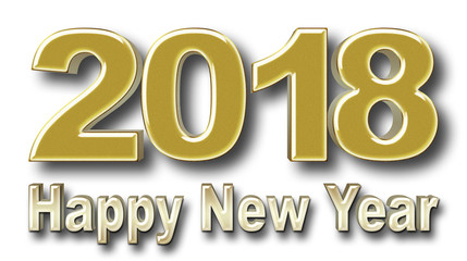 Stock Illustration - Golden Happy New Year, 2018, 3D Illustration, White Background.