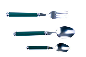 fork and spoons on a white background