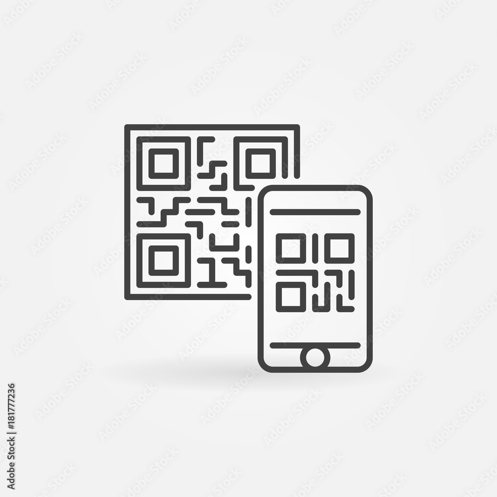 Poster mobile phone scanning qr code vector concept icon or symbol