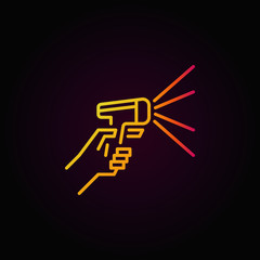 Hand holding barcode scanner colorful linear icon
