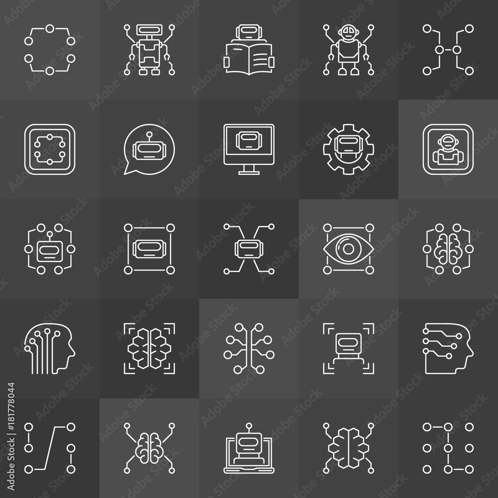 Poster machine learning vector concept icons in thin line style