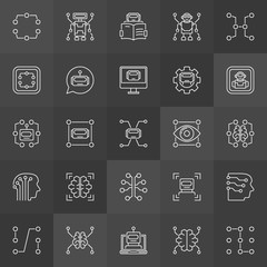 Machine learning vector concept icons in thin line style