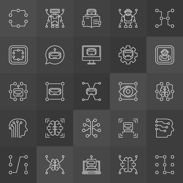 Machine learning vector concept icons in thin line style