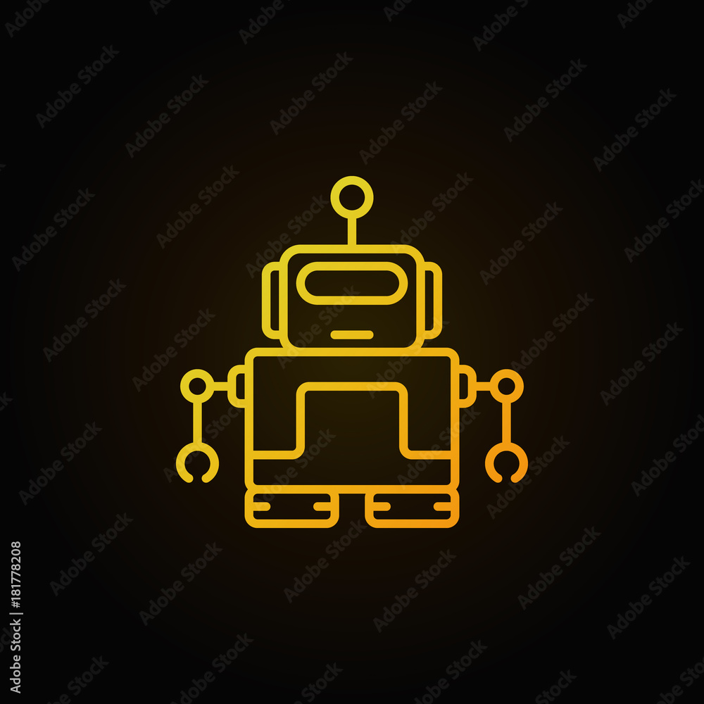 Poster yellow robot with antenna vector icon in thin line style