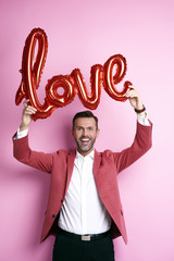 In love man celebrating valentine's day