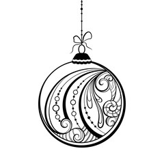 Christmas ball silhouette with lace pattern and the little bow