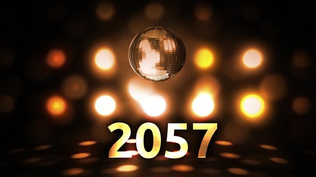 2057 New Years Eve Celebration background spinning Disco Ball Nightclub