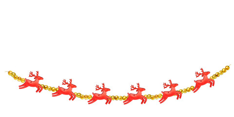 Christmas garland with reindeers. Watercolor.