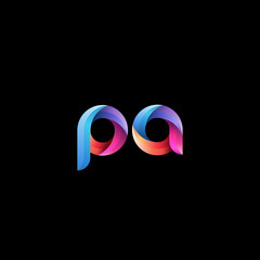 Initial lowercase letter pa, curve rounded logo, gradient vibrant colorful glossy colors on black background