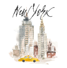 Isolated hand drawing illustration New York. Watercolor concept. - 181780016