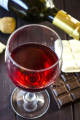 red wine in a glass on a large scale table