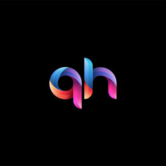 Initial lowercase letter qh, curve rounded logo, gradient vibrant colorful glossy colors on black background