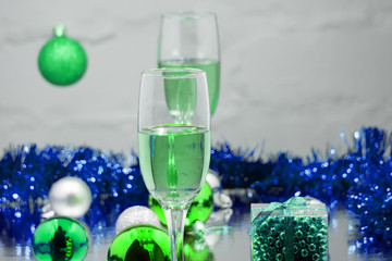 Champagne flutes and gift boxes